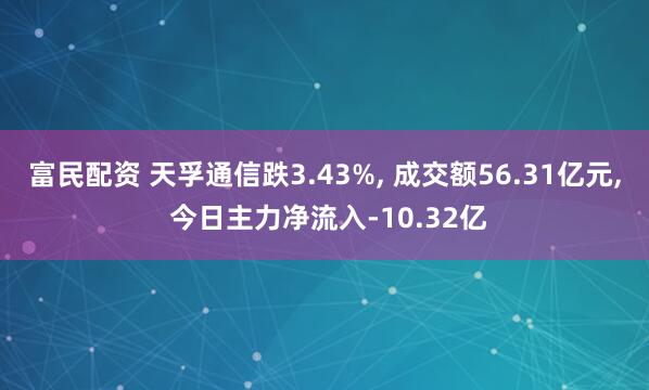 富民配资 天孚通信跌3.43%, 成交额56.31亿元, 今日主力净流入-10.32亿
