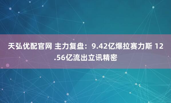 天弘优配官网 主力复盘：9.42亿爆拉赛力斯 12.56亿流出立讯精密